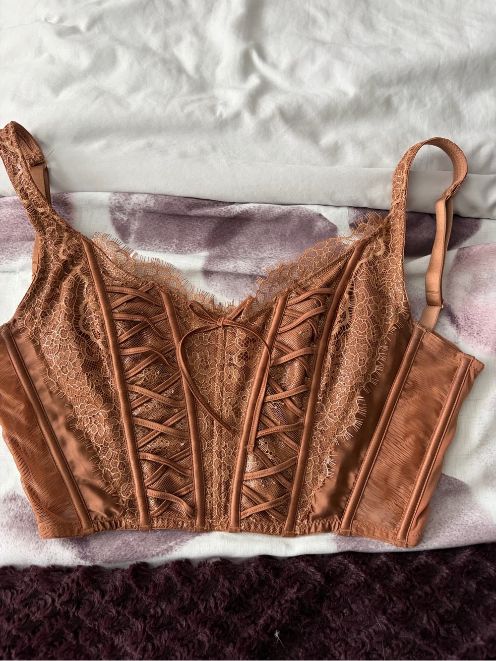 Victoria's Secret Lace-Trim Satin Bustier in Copper